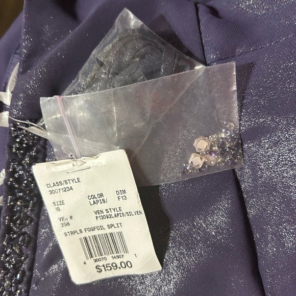 NWT $159 David's Bridal Lapis FogFoil Split Front A-Line Dress Beading Size 16 - Picture 11 of 13